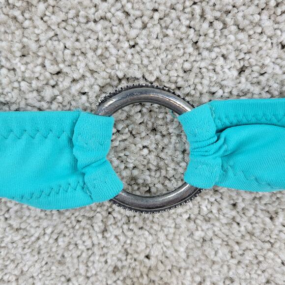 Becca Womens Bikini Large Teal Blue 2 Piece Floral Embroidered Triangle Halter - Picture 14 of 16